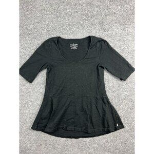 Neon Buddha Peplum Blouse Women's XS Black Flare Short Sleeve Cotton